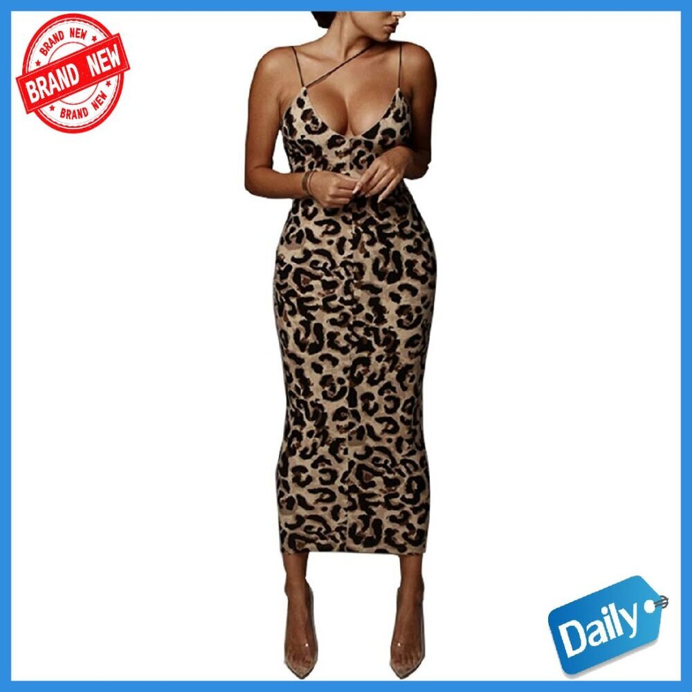Sexy Asymmetrical Spaghetti Strap Bodycon Midi Dress Deep V-Neck